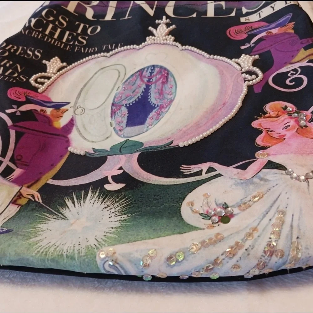 New Disney Princess Style Magazine Cinderella Tote Bag With Beaded Embellishment